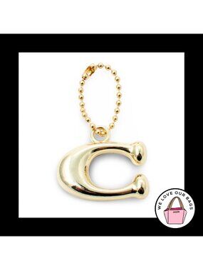 New COACH PUFFY 3D Hang Tag Bag Charm Gold Brass Metal C Ball Chain Keychain Fob